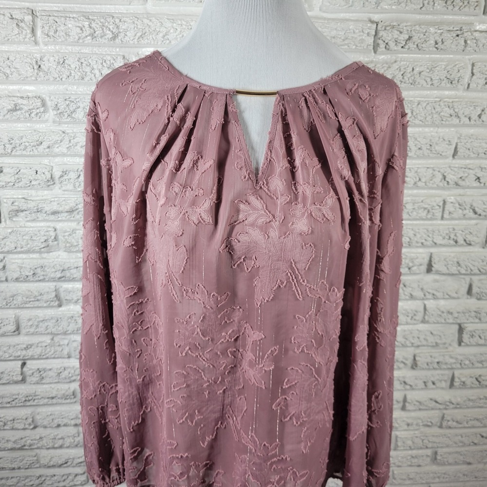 Liz Claiborne 1X Lavender Blouse Top Plus Size Boat Neck Metallic Long Sleeve - Picture 3 of 10